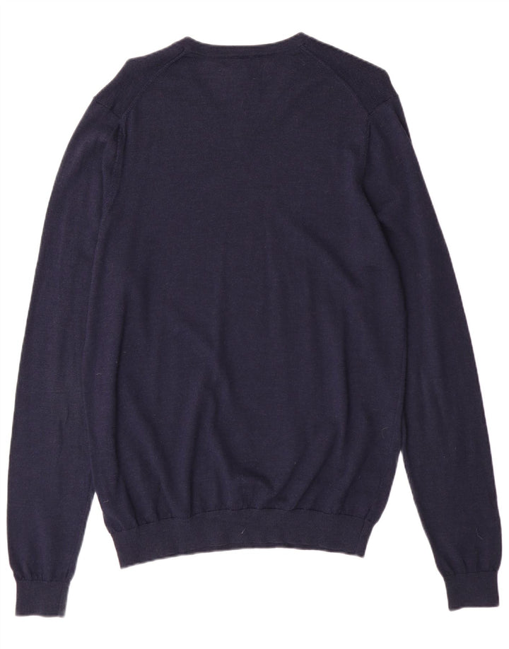 Pulover pentru bărbați Marks & Spencer, cu decolteu în V, din lână merinos, albastru, mediu