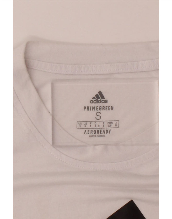 ADIDAS Mens Aeroready Graphic T-Shirt Top Small White Vintage Adidas and Second-Hand Adidas from Messina Hembry 