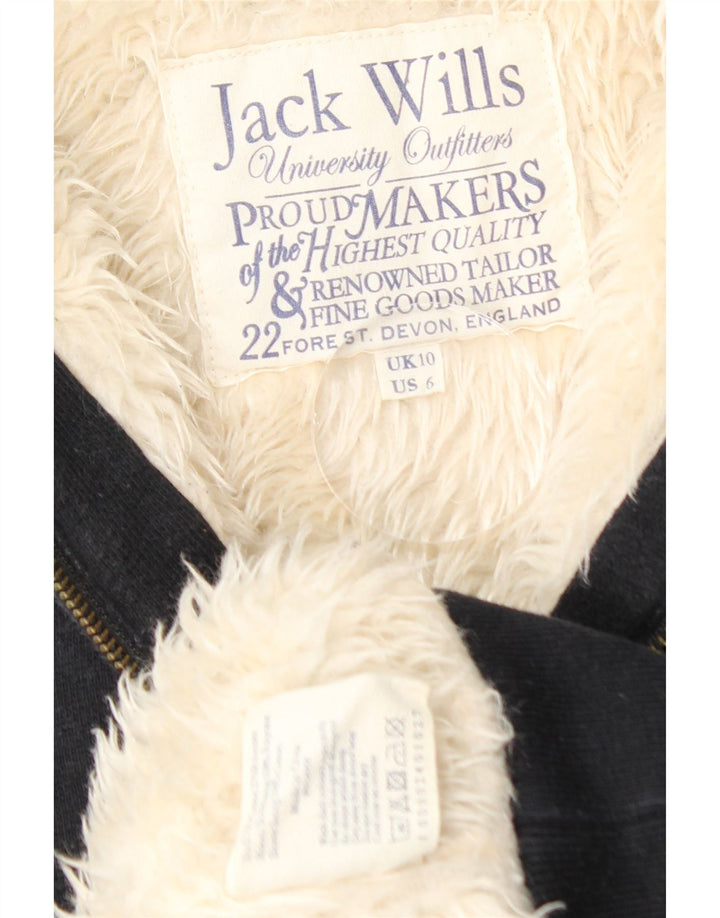 JACK WILLS Pulover cu glugă cu fermoar și grafic Sherpa pentru femei UK 10 Small Black