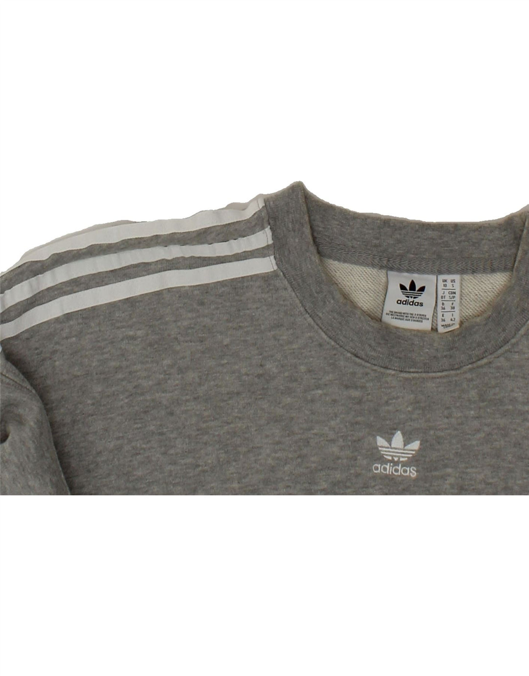 ADIDAS Womens Oversized Crop Sweatshirt Jumper UK 10 Small Grey Cotton Vintage Adidas and Second-Hand Adidas from Messina Hembry 