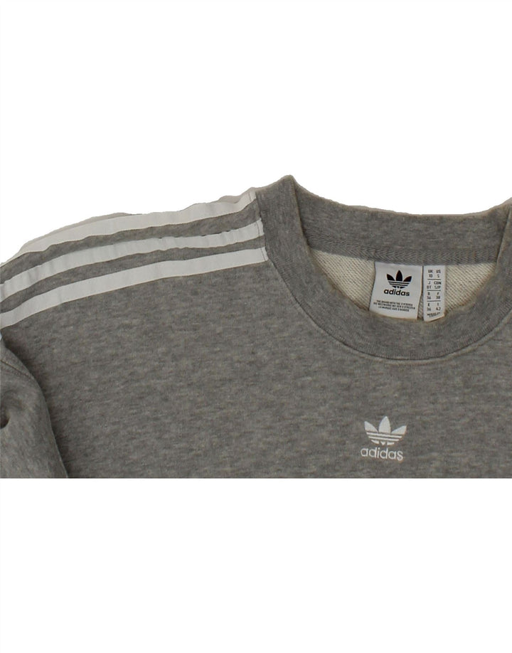 ADIDAS Womens Oversized Crop Sweatshirt Jumper UK 10 Small Grey Cotton Vintage Adidas and Second-Hand Adidas from Messina Hembry 