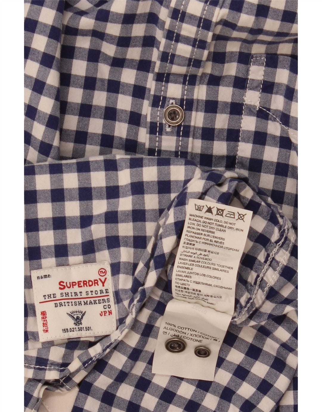 Cămașă pentru bărbați Superdry, albastru mediu, bumbac vichy