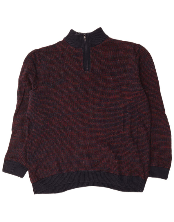 Pulover pentru bărbați Marks & Spencer, cu fermoar, cu gât, XL, bumbac pătat, albastru marine