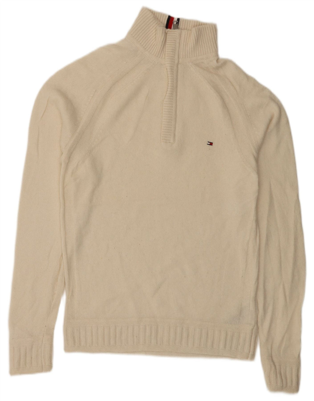 Pulover pentru bărbați Tommy Hilfiger, cu fermoar și gât, lână mare, albă