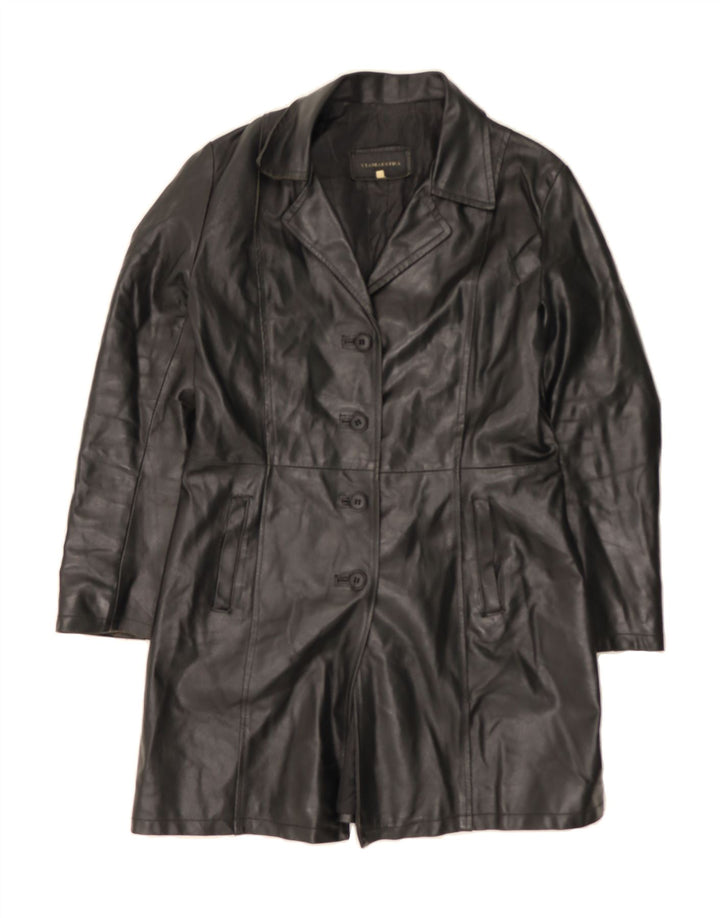 VIAMAESTRA Womens Leather Coat UK 14 Large Black Vintage Viamaestra and Second-Hand Viamaestra from Messina Hembry 
