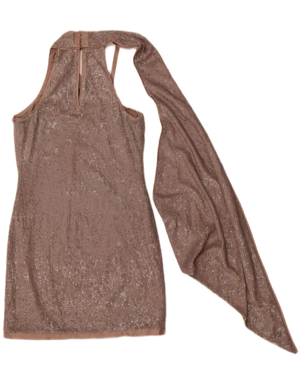 Karen Millen Rochie bodycon cu paiete cu un singur umăr pentru femei UK 10 Mic Bej