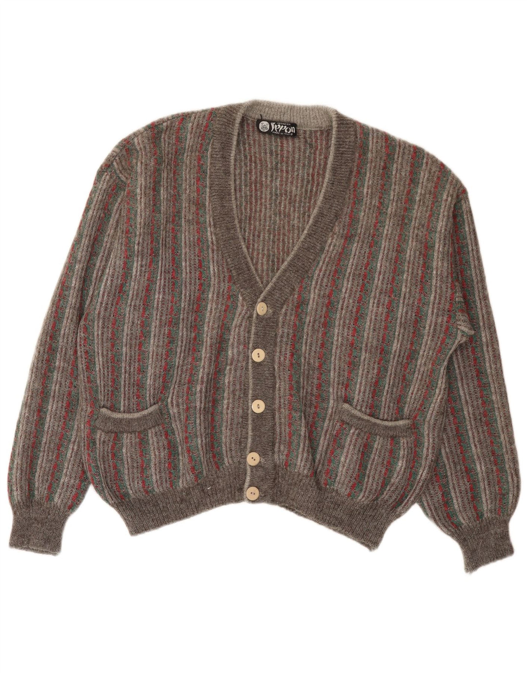 Cardigan Vintage pentru bărbați, mare, gri cu dungi