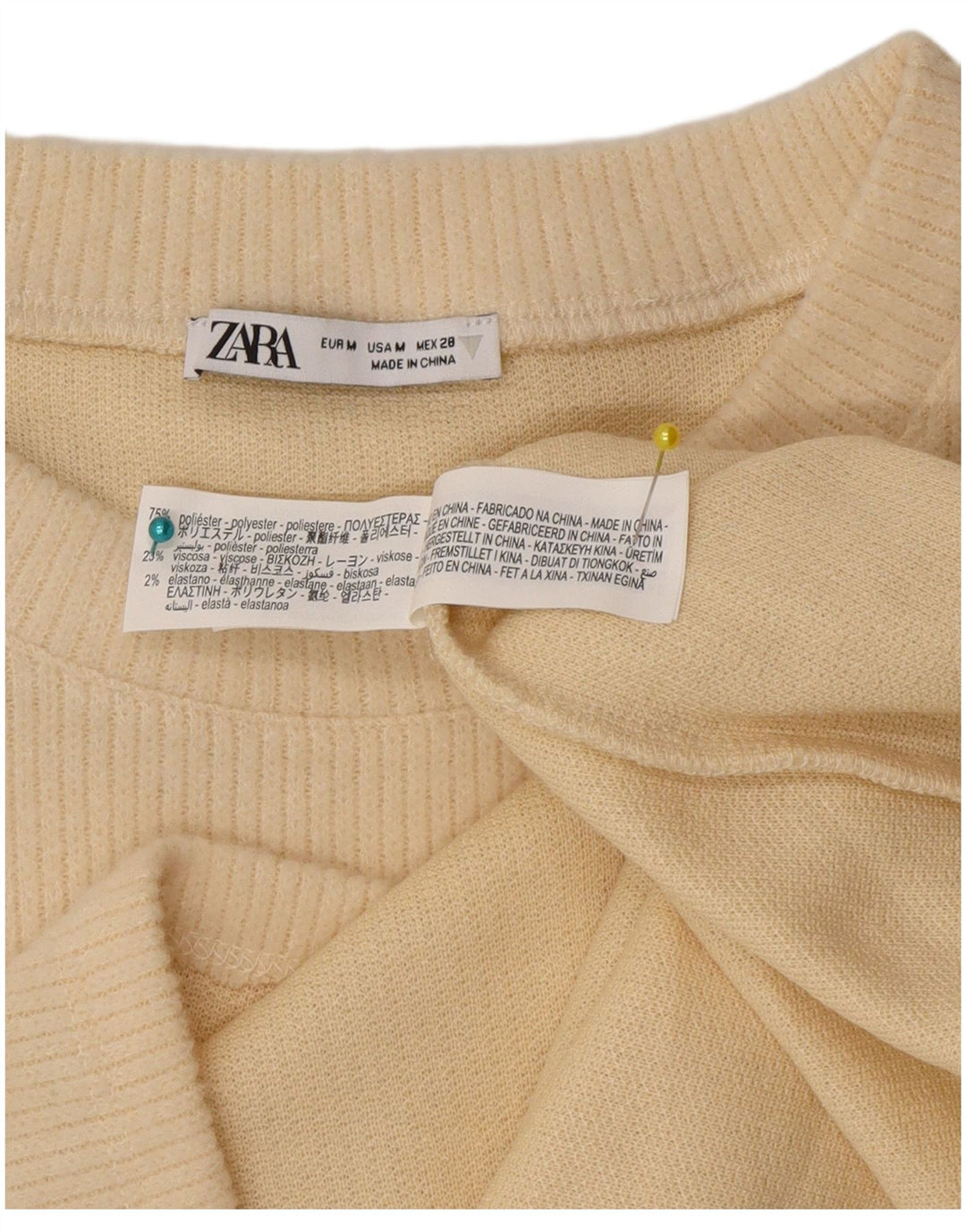 Top pentru femei Zara cu mânecă lungă UK 14 Medium Bej Poliester