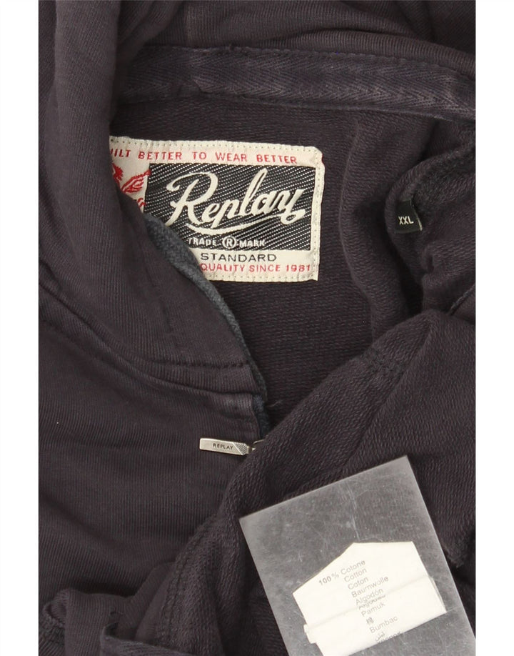 REPLAY Pulover cu glugă cu fermoar grafic pentru bărbați 2XL bumbac bleumarin