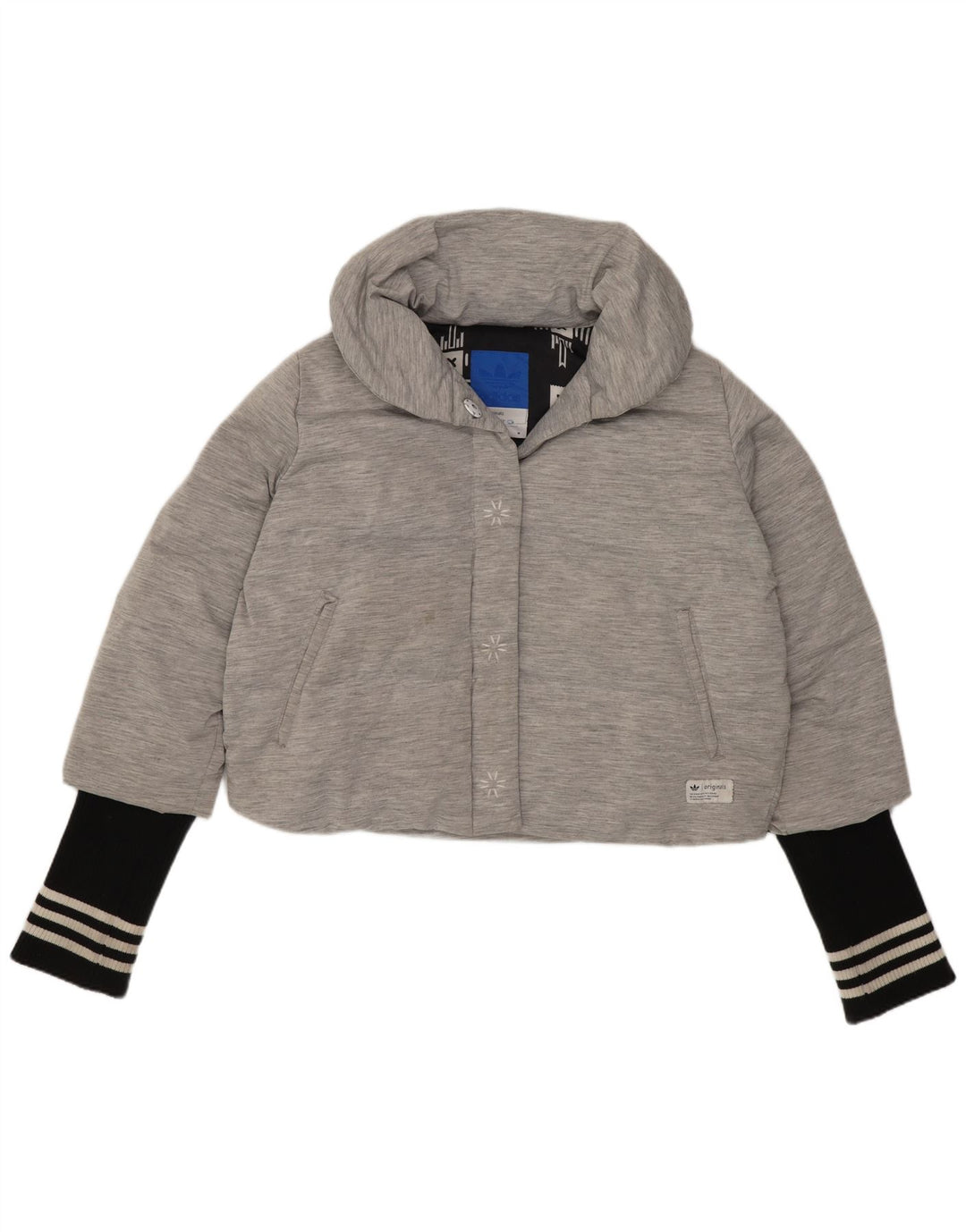 Jachetă pentru femei Adidas Crop căptușită UK 14 Gri mediu Poliamidă color bloc