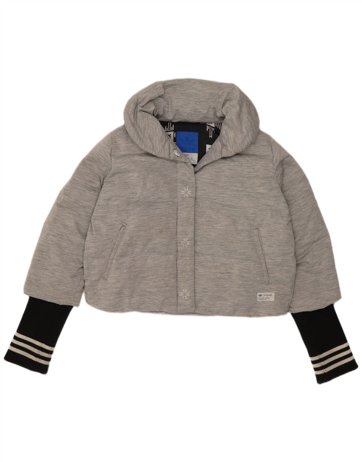Jachetă pentru femei Adidas Crop căptușită UK 14 Gri mediu Poliamidă color bloc