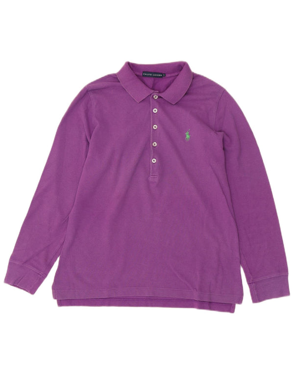 RALPH LAUREN Tricou polo cu mânecă lungă pentru femei UK 16 mare, mov, bumbac
