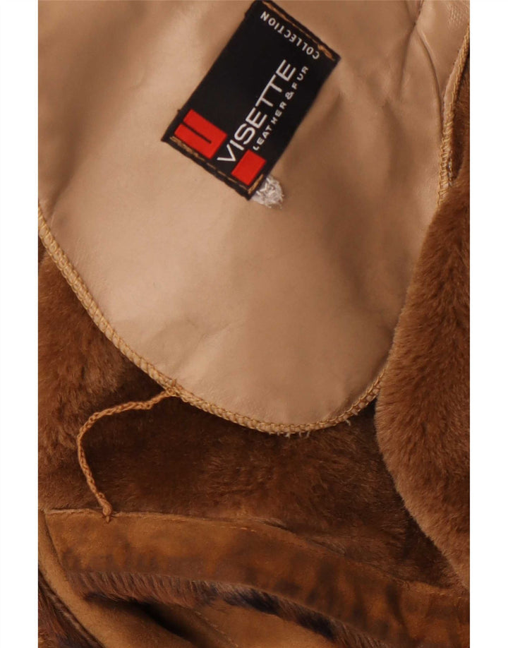 Palton oversize din shearling vintage pentru femei UK 14 Medium Brown Animal Print