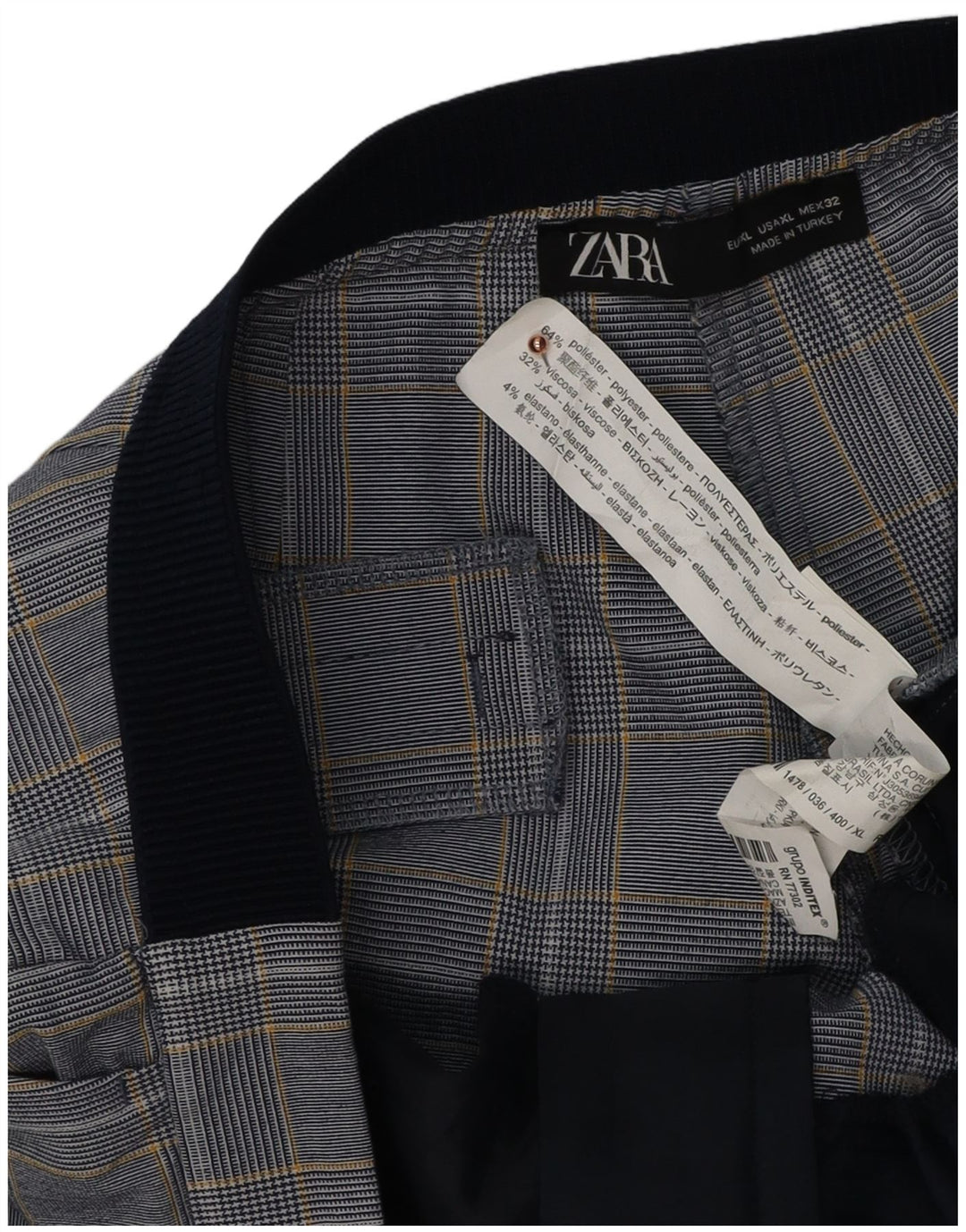 Pantaloni chino drepti pentru femei Zara XL W32 L28 Blue Check Viscose