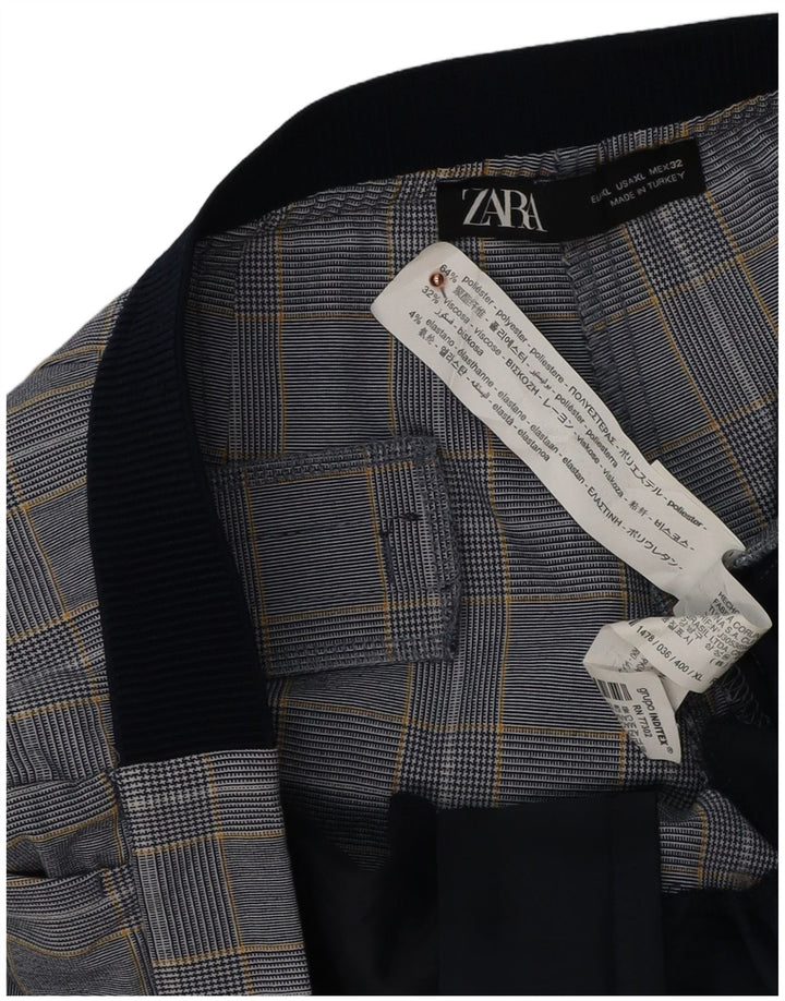 Pantaloni chino drepti pentru femei Zara XL W32 L28 Blue Check Viscose