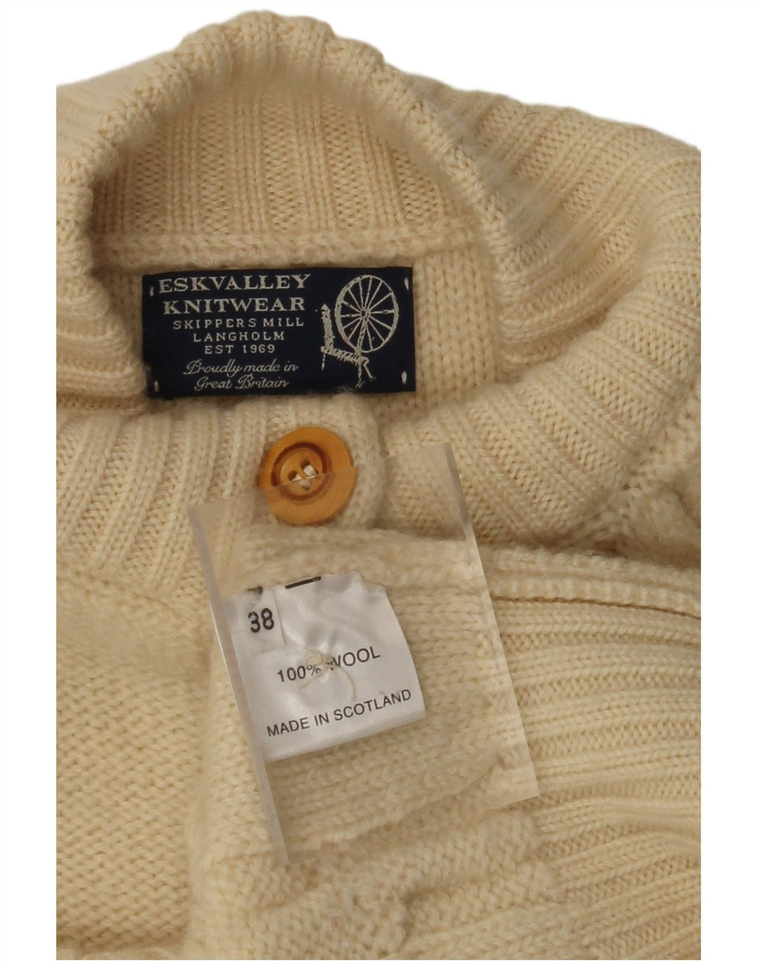 Pulover cardigan pentru femei VINTAGE EU 38 Mediu Lână alb închis