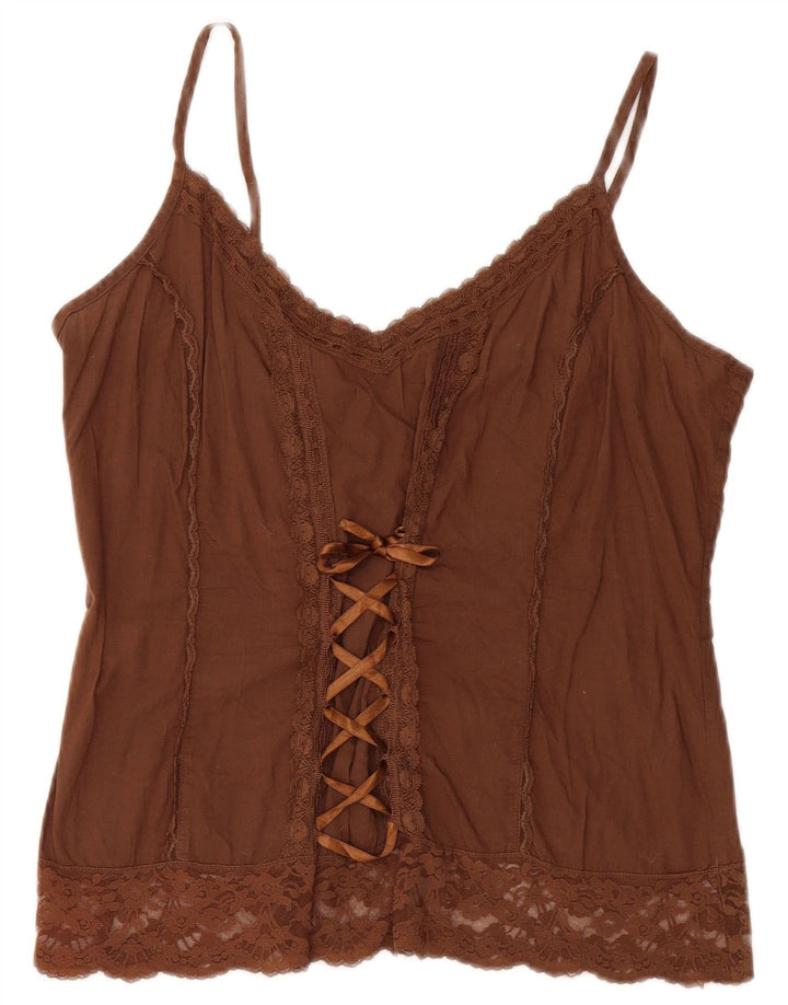 Benetton Crop Cami Top pentru femei UK 12, bumbac maro mediu