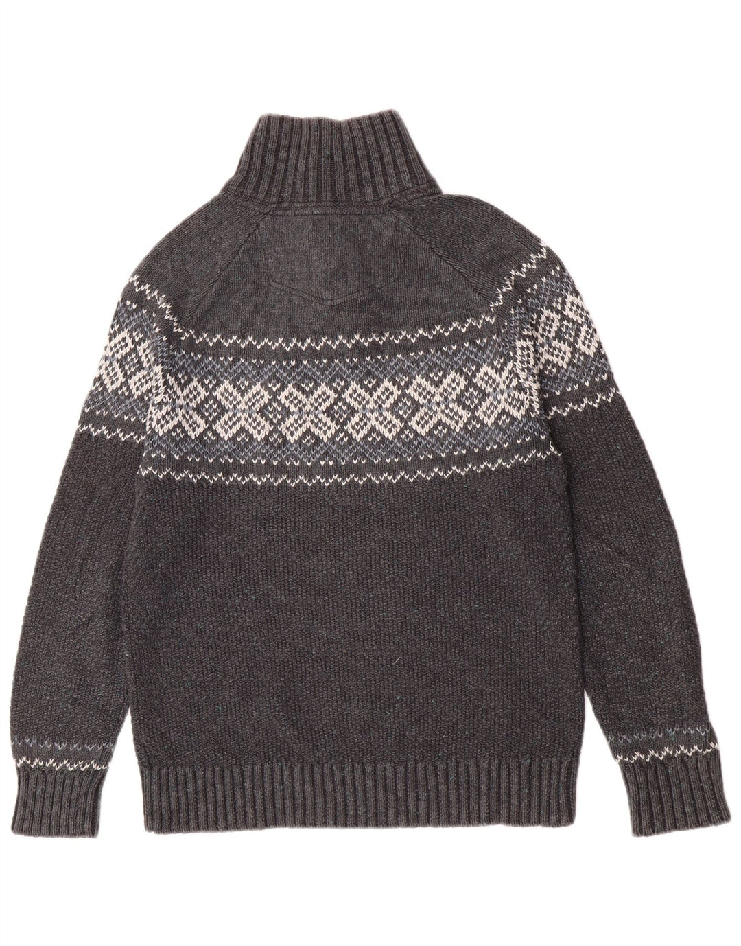 Pulover pentru bărbați Fat Face cu gât cu nasturi Gri mediu Fair Isle Classic