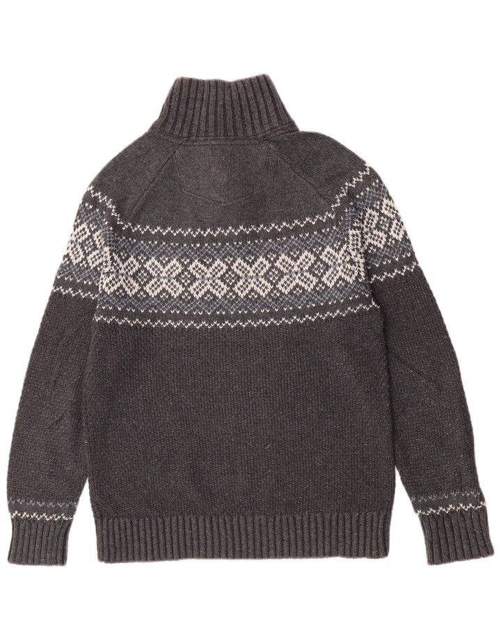 Pulover pentru bărbați Fat Face cu gât cu nasturi Gri mediu Fair Isle Classic