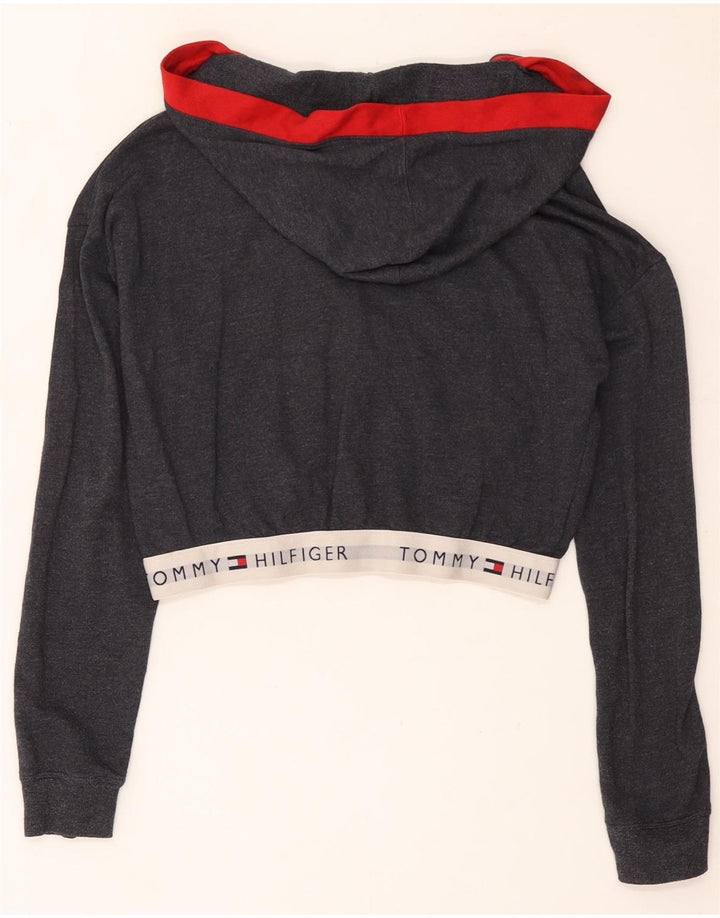 TOMMY HILFIGER Jumper crop cu capota pentru femei UK 10 Small Gri