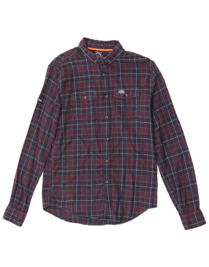 Cămașă de flanel Superdry pentru bărbați, cu tăiere obișnuită, din bumbac cu carouri, albastru bleumarin