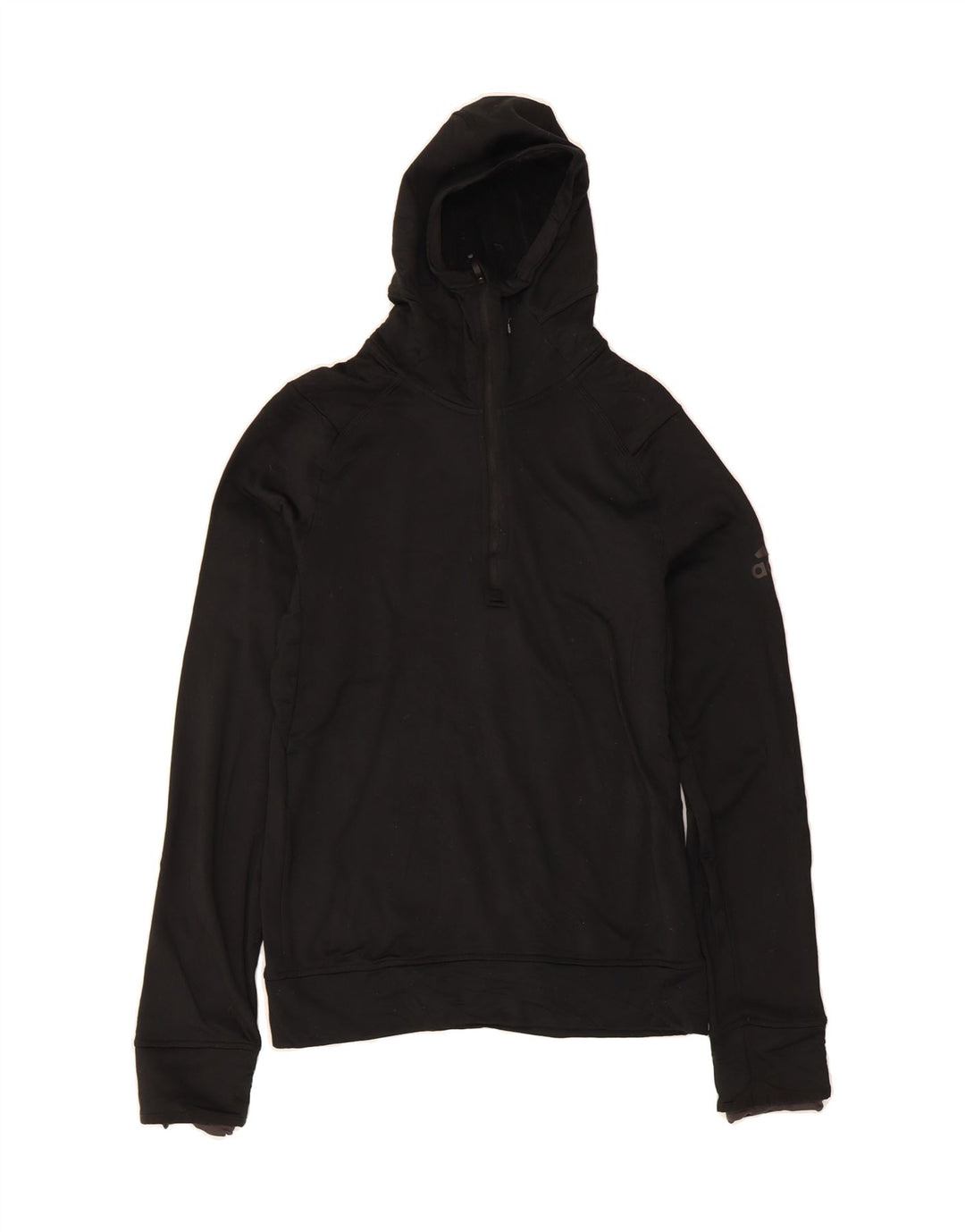 ADIDAS Mens Zip Neck Hoodie Jumper Small Black Polyester Vintage Adidas and Second-Hand Adidas from Messina Hembry 