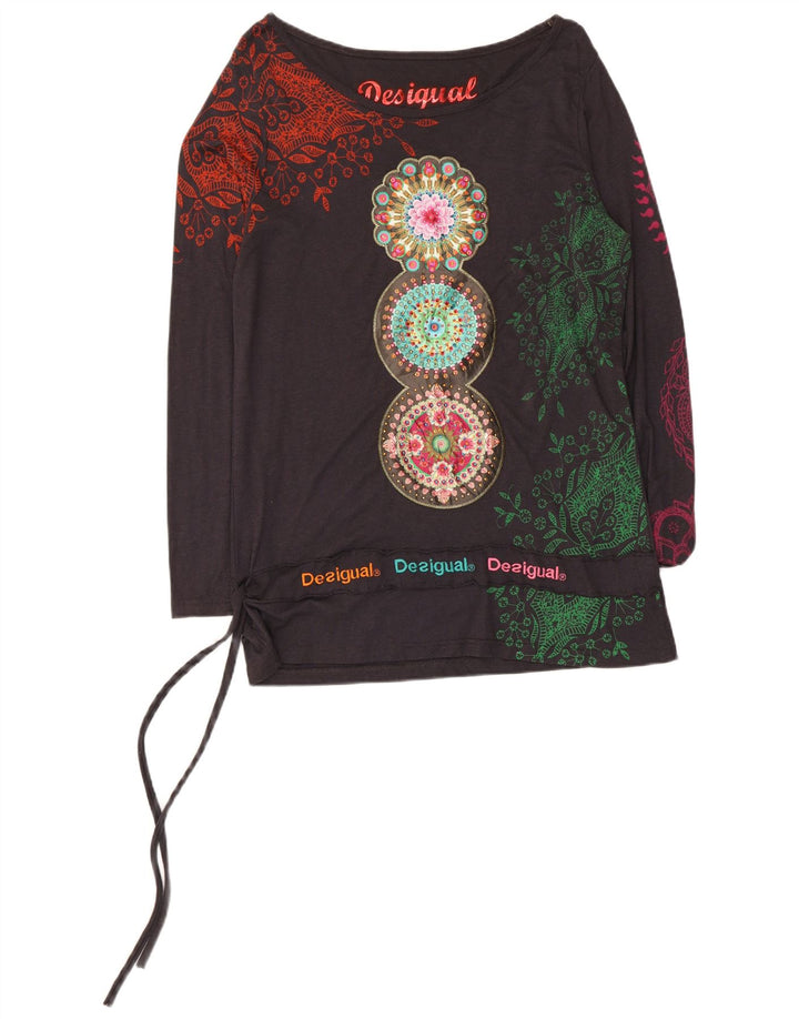 Top grafic pentru femei Desigual cu mânecă lungă UK 12 Medium Black Floral
