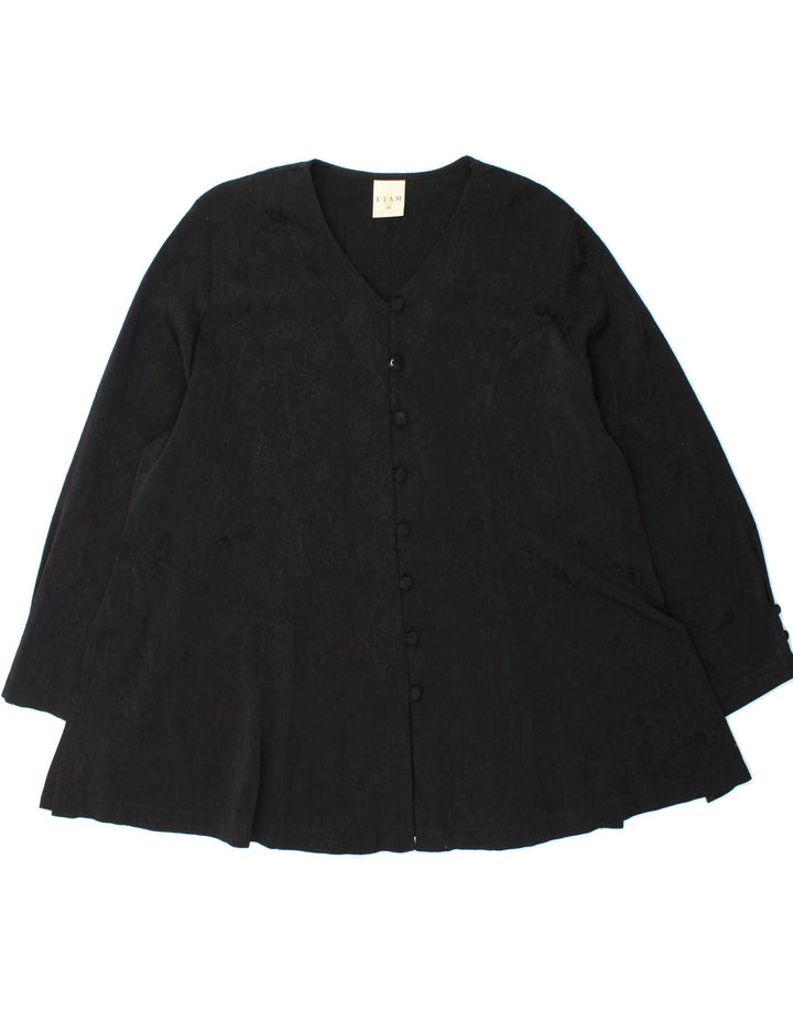 ETAM Womens Oversized Shirt Blouse UK 20 2XL Black Floral Polyester Vintage Etam and Second-Hand Etam from Messina Hembry 