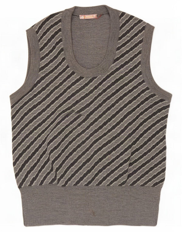 Vintage Womens Vest Tank Top UK 10 Small Grey Striped