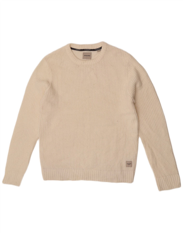 Pulover Jack & Jones pentru bărbați cu decolteu rotund, mare, alb, acrilic