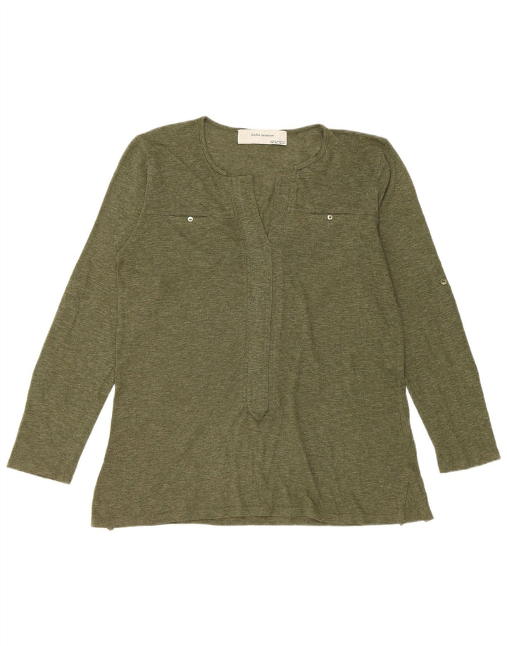 Top femeie Zara cu mânecă lungă UK 16 mare, verde, pete