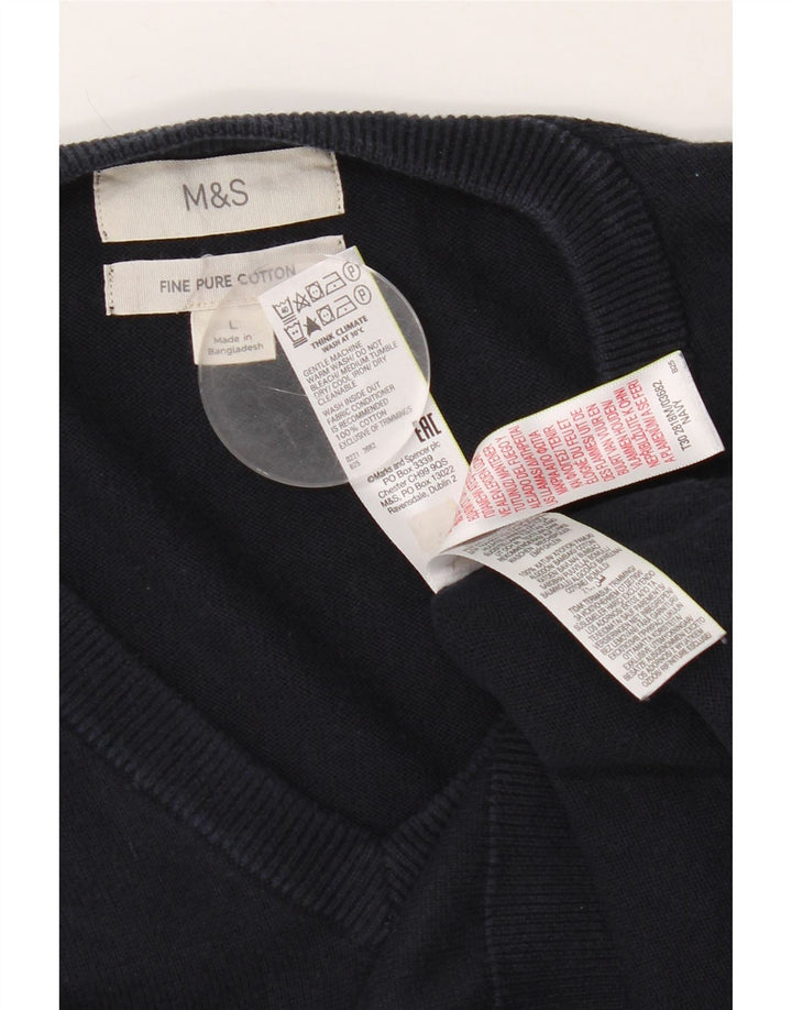 Pulover pentru bărbați Marks & Spencer, cu decolteu în V, mare din bumbac bleumarin