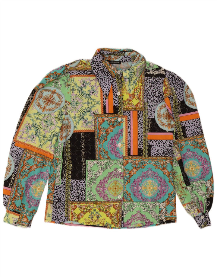 Bluză de cămașă vintage pentru femei UK 14, medie, multicoloră, din bumbac mozaic
