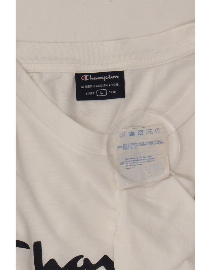 CHAMPION Mens Graphic T-Shirt Top Large White Cotton Vintage Champion and Second-Hand Champion from Messina Hembry 