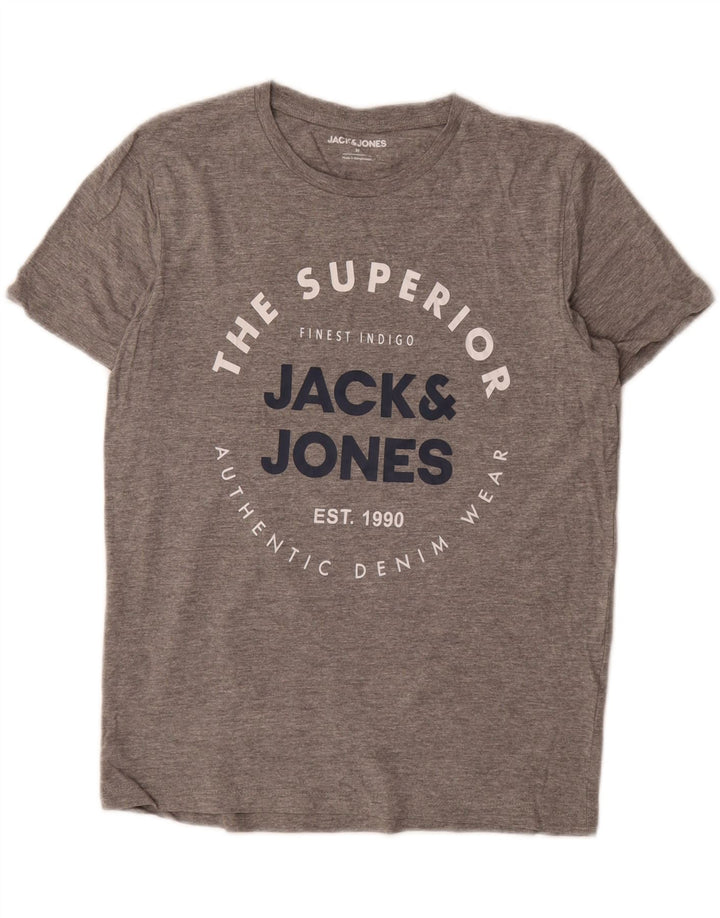 JACK & JONES Tricou grafic pentru bărbați Top din bumbac gri mediu