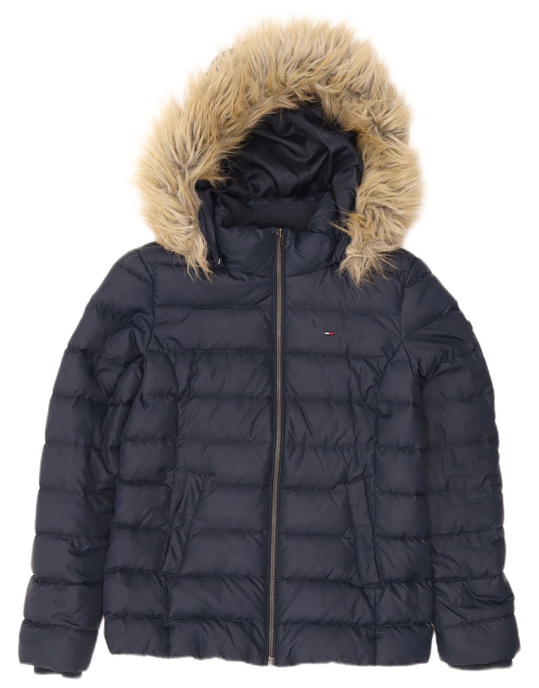 Jachetă căptușită cu glugă Tommy Hilfiger pentru femei UK 12 Poliester mediu albastru bleumarin