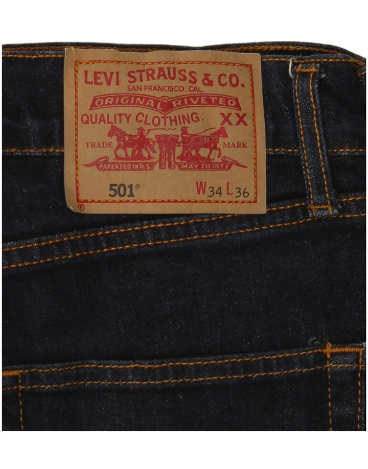 Blugi drepti pentru bărbați LEVI'S 501 L34 L27 Bumbac bleumarin