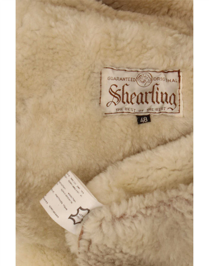 Palton supradimensionat din shearling vintage pentru femei IT 48 XL maro din shearling