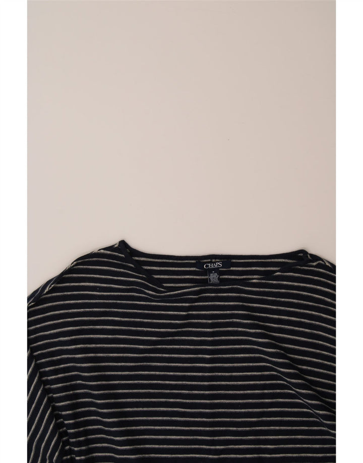 CHAPS Womens Boat Neck Jumper Sweater UK 14 Medium Navy Blue Striped Vintage Chaps and Second-Hand Chaps from Messina Hembry 