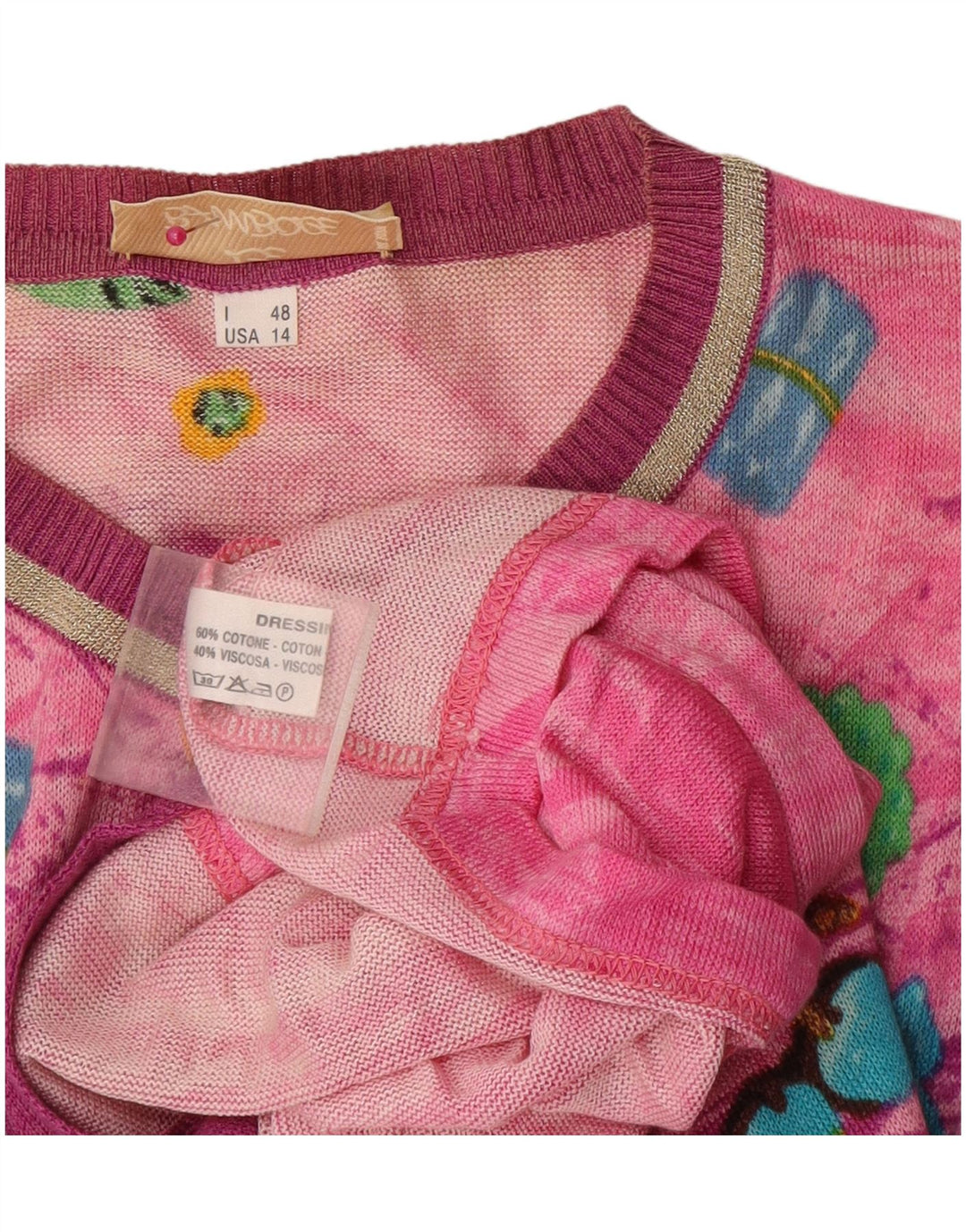 Pulover cardigan cu paragate cu model abstract pentru femei Le Bambole IT 48 XL roz