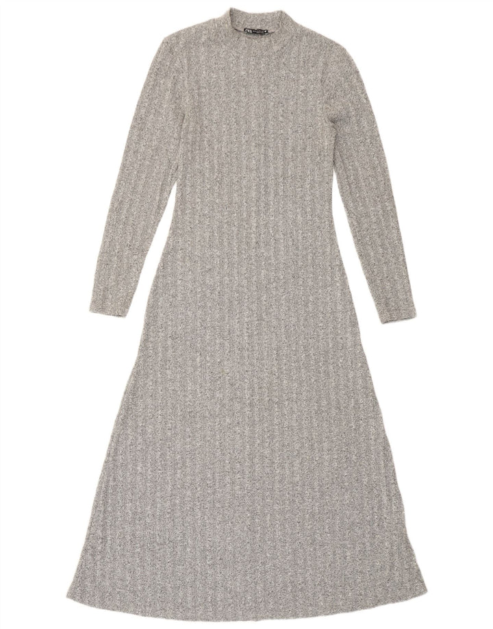 Rochie Maxi Jumper pentru Damă Zara UK 12 Medium Gri Poliester cu pături