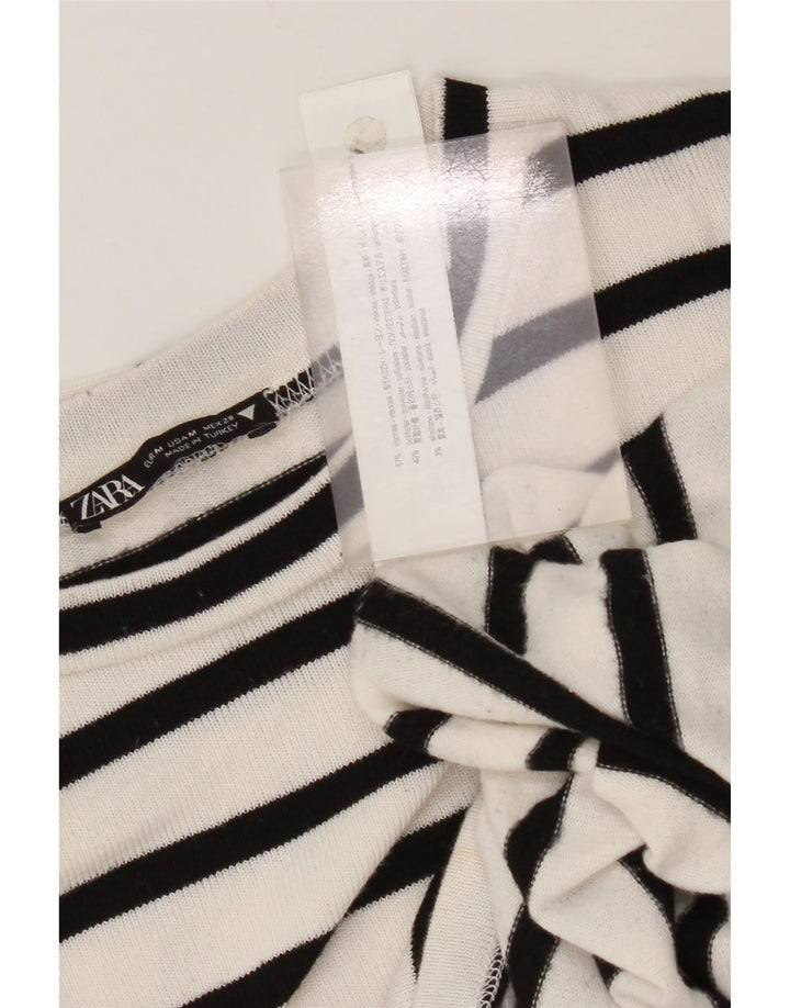 Top femeie Zara cu mânecă lungă UK 14 Medium White Striped Viscose