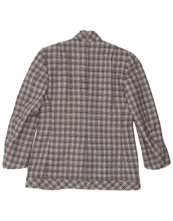 Jachetă Blazer Vintage pentru femei cu 3 nasturi UK 14 Medium Blue Geometric