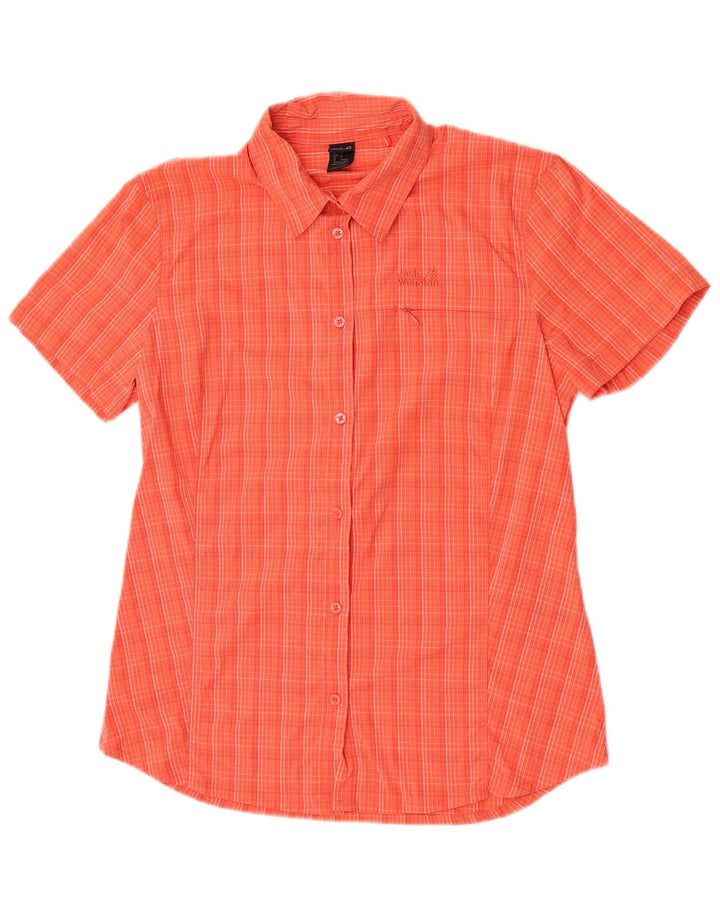 Jack Wolfskin Cămașă cu mânecă scurtă pentru femei UK 12 Medium Orange Check Poliamidă