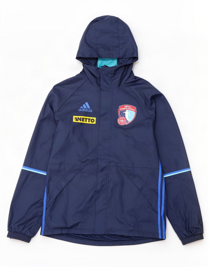 Jachetă de top pentru trening cu glugă grafică Adidas pentru bărbați, poliester mediu albastru bleumarin