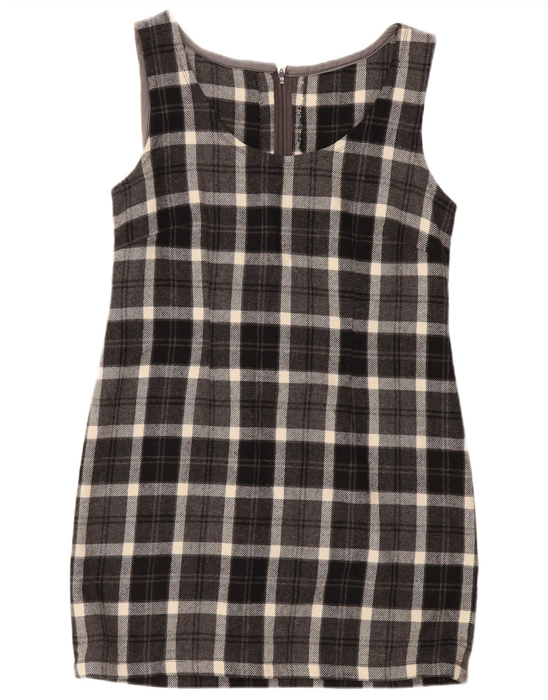 Rochie vintage pentru femei fără mâneci, UK 12, gri mediu, carouri
