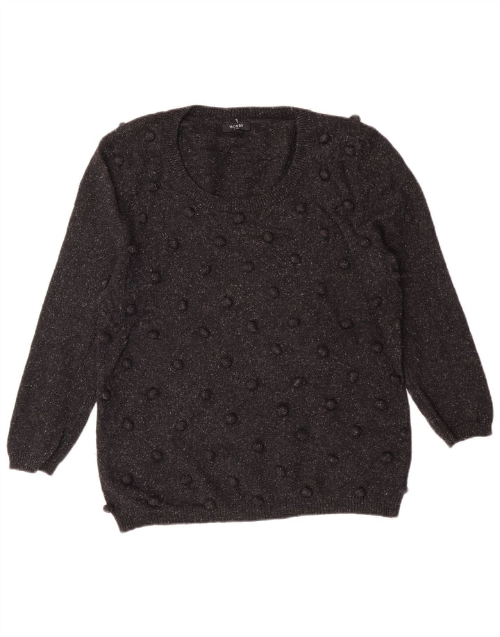 Pulover Hobbs pentru femei cu gâtul cu barca UK 14 Medium Black Wool Classic