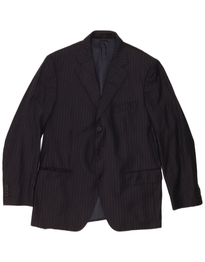 Loro Piana Jachetă pentru bărbați cu 3 nasturi IT 54 2XL Lână cu dungi albastru bleumarin
