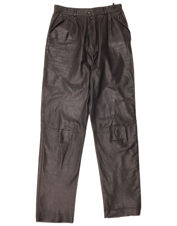 Pantaloni drepți din piele vintage pentru femei IT 44 Medium W26 L31 Piele neagră