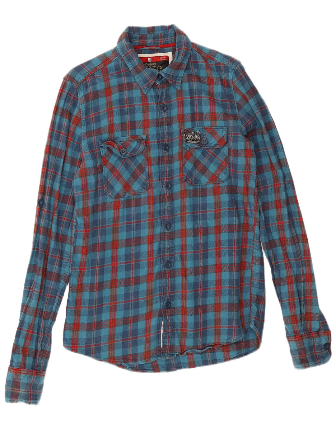 Cămașă de flanel pentru bărbați Superdry, bumbac cu carouri albastru mediu